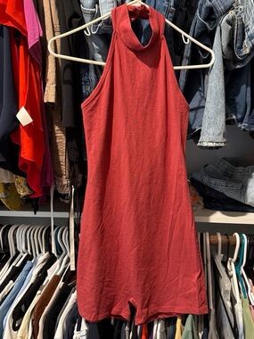 Bozzolo Sleeveless Mock Neck Dress in Brick Red
